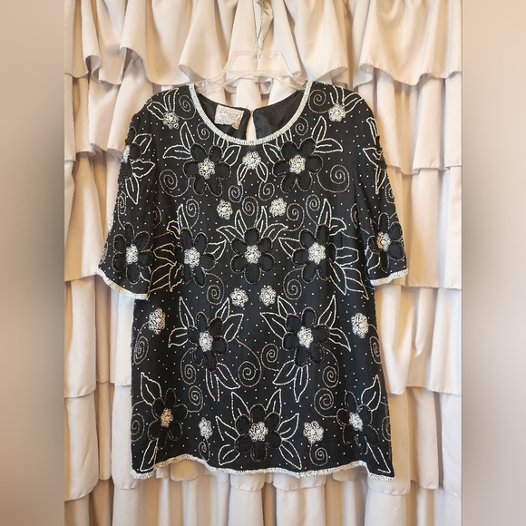 Women's Made in India Silk Beaded Black Blouse Plus Size - Picture 1 of 4